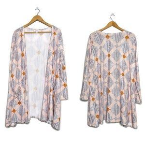 Lularoe Cardigan Light Pink Peach Color With Geometric Design Women’s Size Large